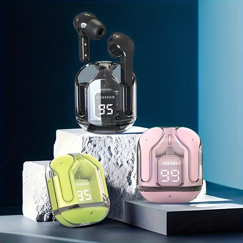 Wireless Transparent Earbuds with LED Digital Display, Enjoy an Immersive Gaming Experience, HiFi Stereo Sound, Controls, and High-Definition Calls, Suitable for Outdoor Activities, Gaming, and Calls, Long-Lasting Battery for