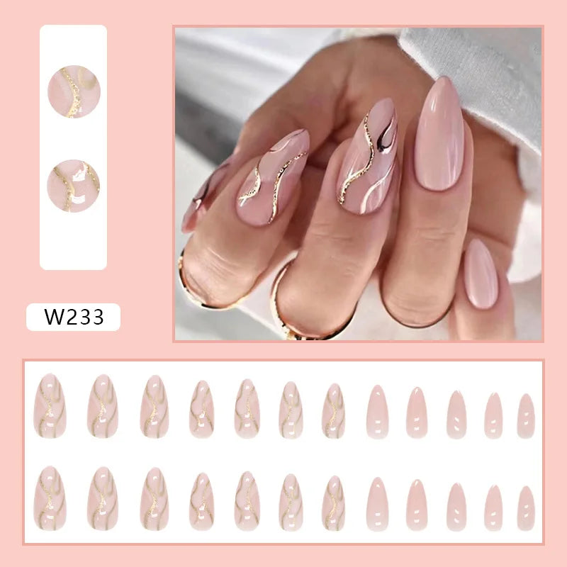 Leopard Orchid 24 Pcs Press on Nails Pink Gradient Fake Nails Glossy Artificial Finger Manicure Reusable False Nails for Women