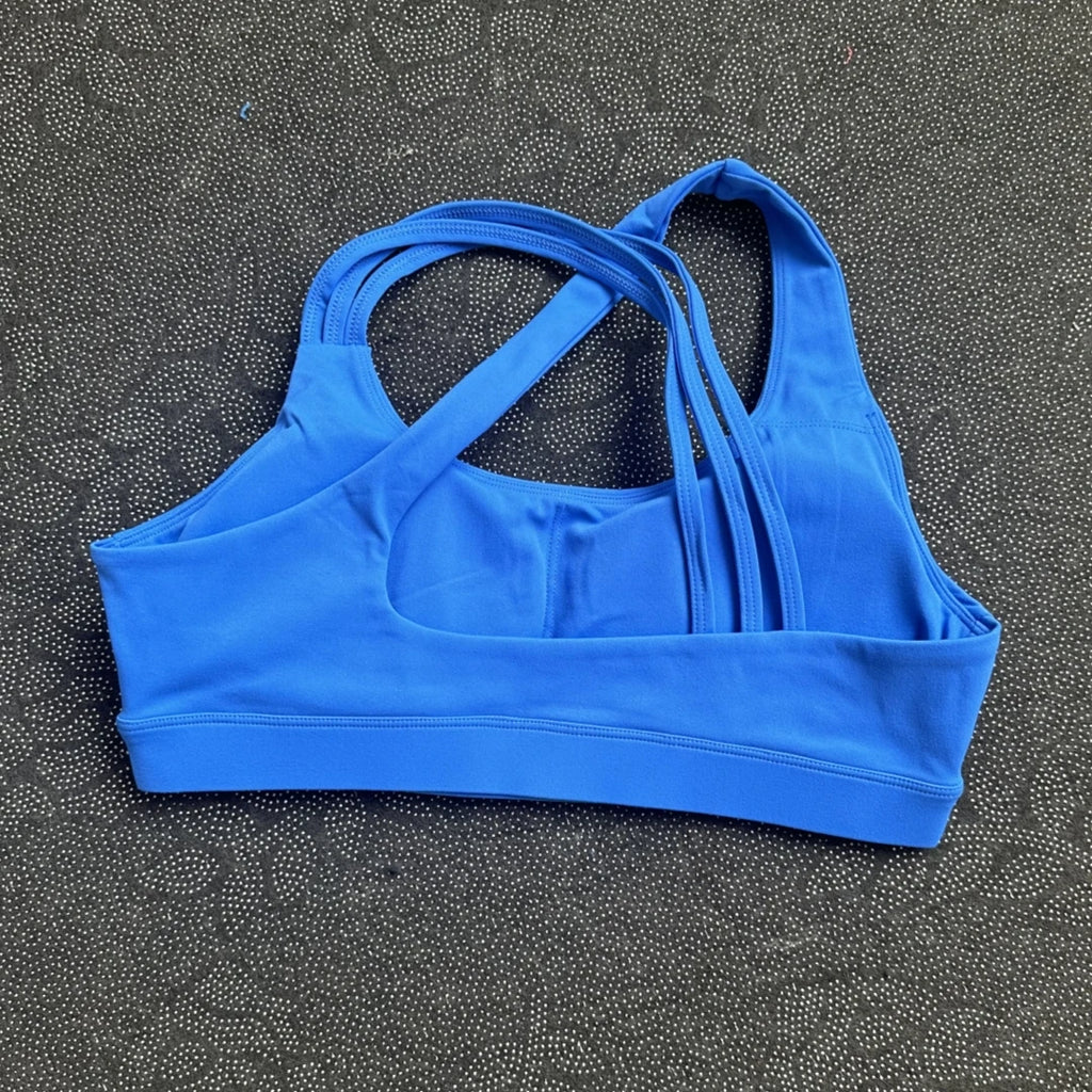Solid Color Butter Cross Gym Yoga Underwear Women Cross Back Shoulder Straps Fitness Sport Bra High Impact Push Up Top With Pad