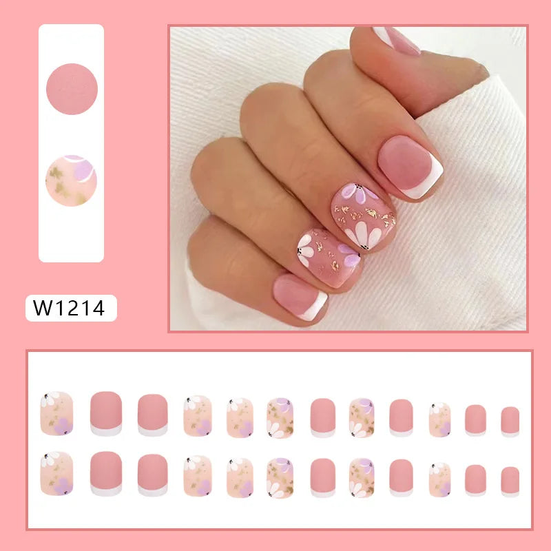 Leopard Orchid 24 Pcs Press on Nails Pink Gradient Fake Nails Glossy Artificial Finger Manicure Reusable False Nails for Women