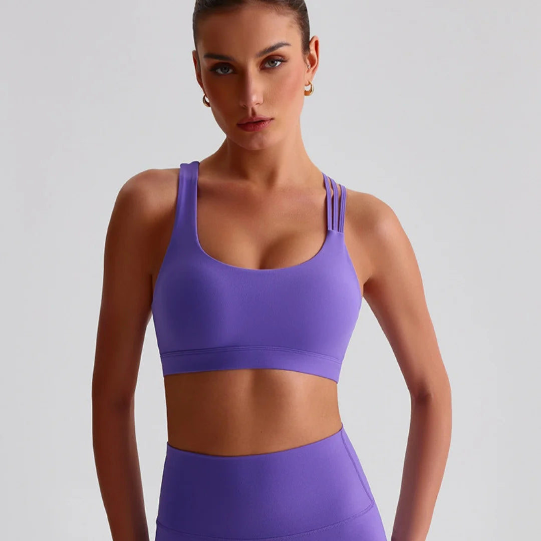 Solid Color Butter Cross Gym Yoga Underwear Women Cross Back Shoulder Straps Fitness Sport Bra High Impact Push Up Top With Pad