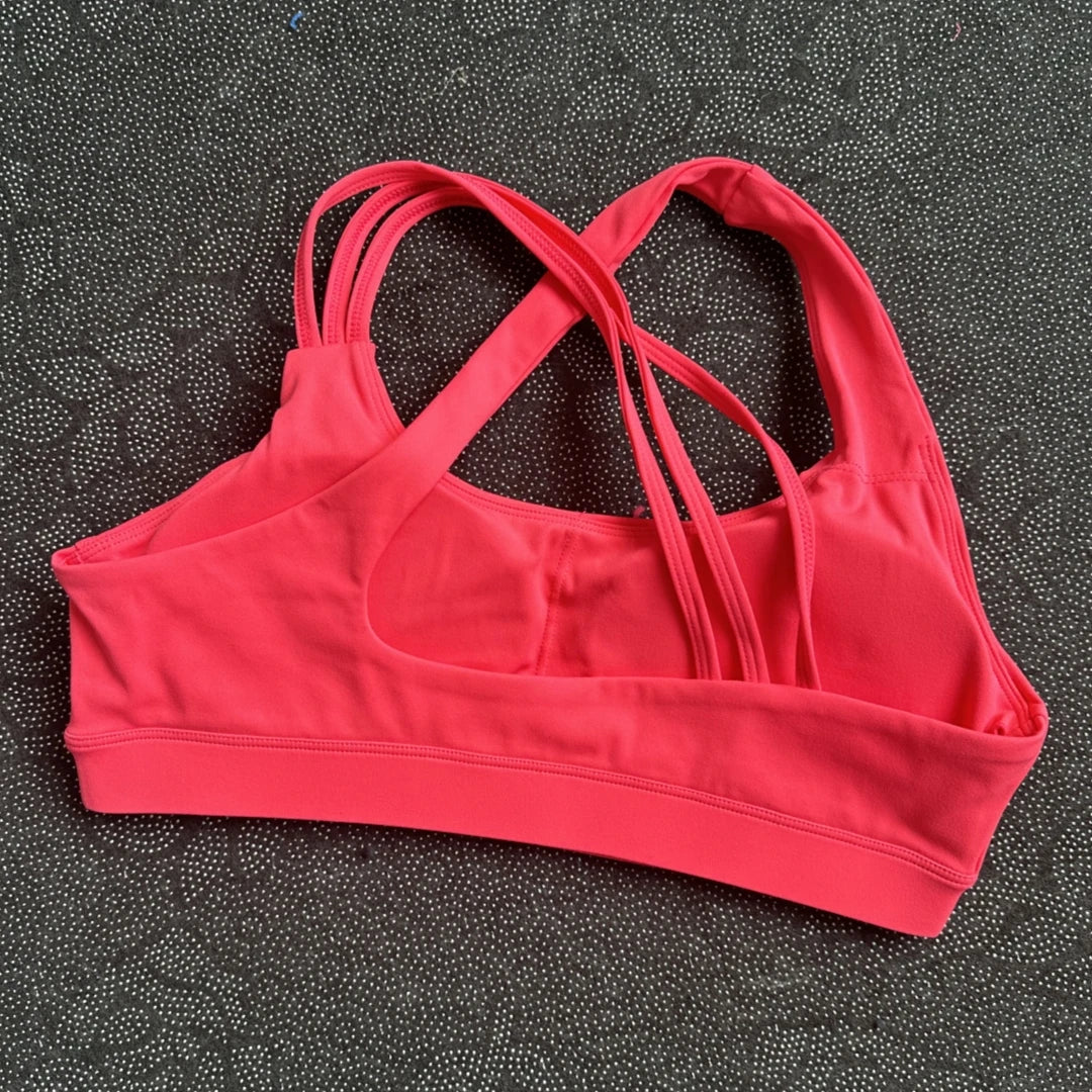 Solid Color Butter Cross Gym Yoga Underwear Women Cross Back Shoulder Straps Fitness Sport Bra High Impact Push Up Top With Pad