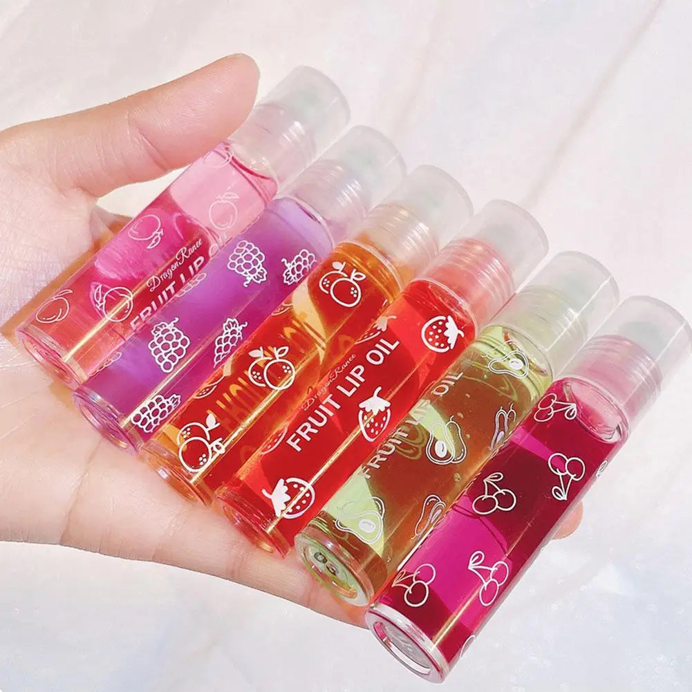 6 Colors Roll-on Fruit Essence Lip Balm Lip Oil Lip Moisturizing Mirror Primer Lip Lipstick Hydrating random Gloss Transparent