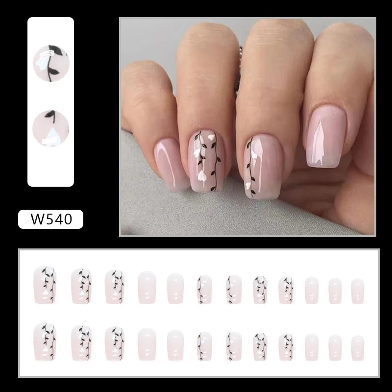 Leopard Orchid 24 Pcs Press on Nails Pink Gradient Fake Nails Glossy Artificial Finger Manicure Reusable False Nails for Women