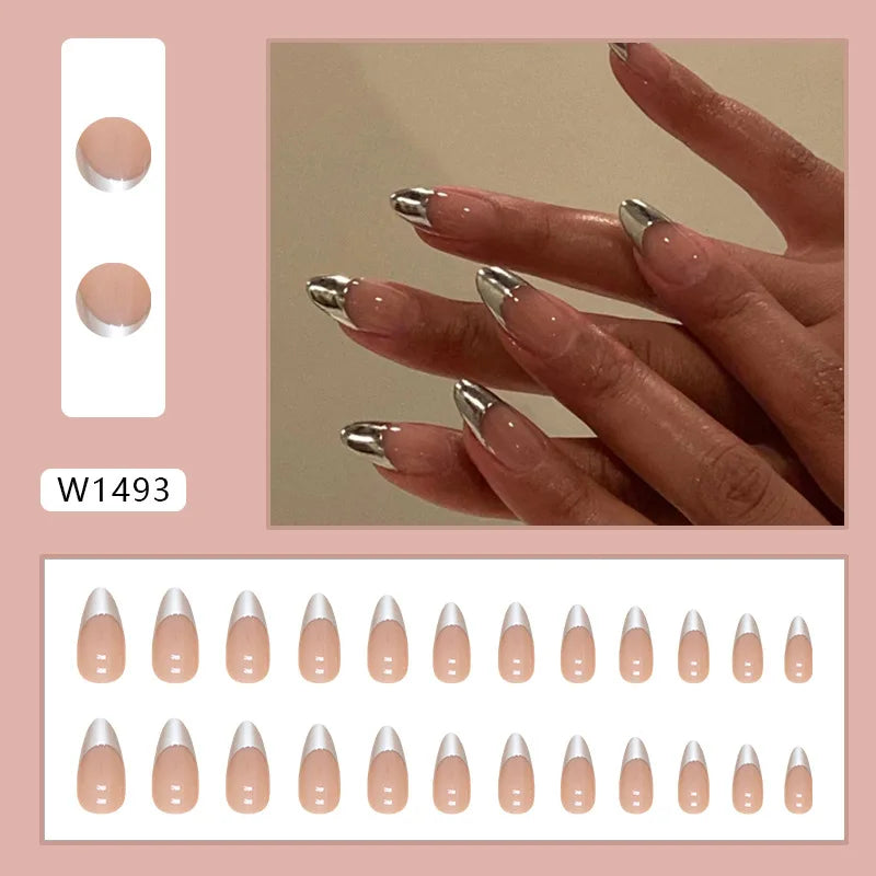 Leopard Orchid 24 Pcs Press on Nails Pink Gradient Fake Nails Glossy Artificial Finger Manicure Reusable False Nails for Women