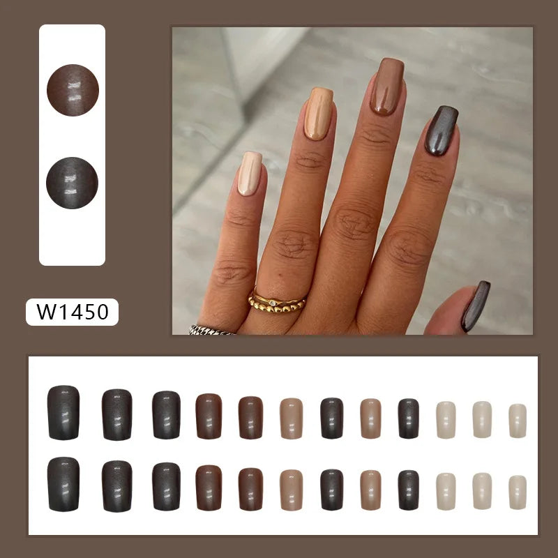 Leopard Orchid 24 Pcs Press on Nails Pink Gradient Fake Nails Glossy Artificial Finger Manicure Reusable False Nails for Women