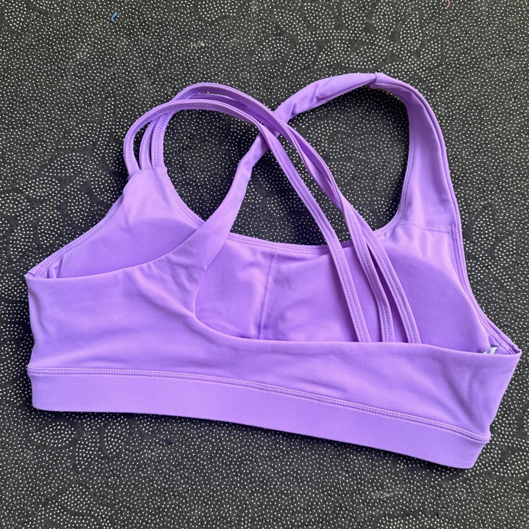 Solid Color Butter Cross Gym Yoga Underwear Women Cross Back Shoulder Straps Fitness Sport Bra High Impact Push Up Top With Pad