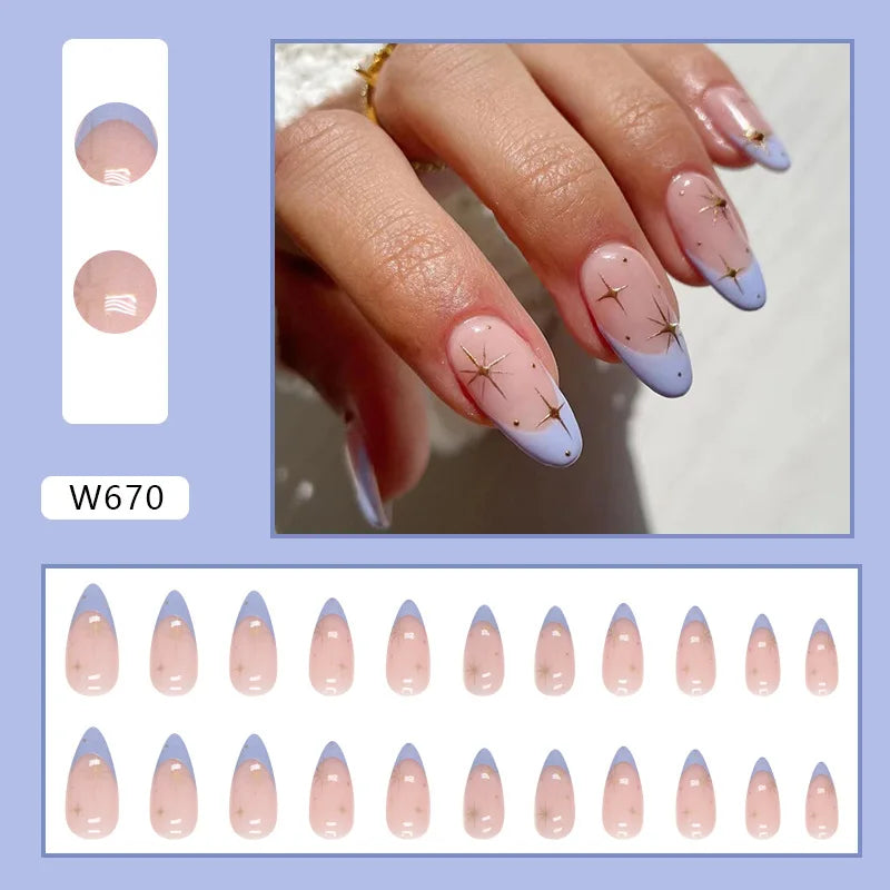 Leopard Orchid 24 Pcs Press on Nails Pink Gradient Fake Nails Glossy Artificial Finger Manicure Reusable False Nails for Women