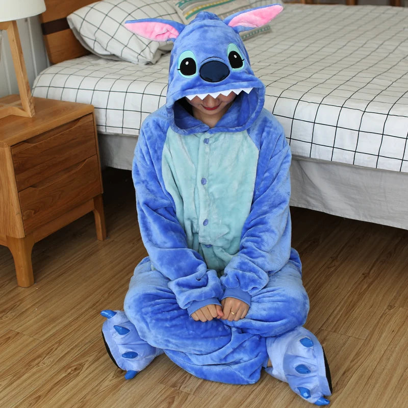 Adults Stitch Anime Cosplay Costumes Cartoon Onesies Jumpsuits Pyjamas Women Men Hooded Sleepwear For Christmas Halloween Party