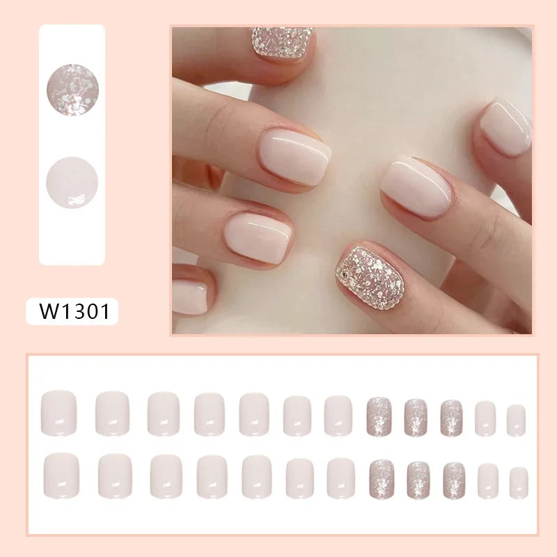 Leopard Orchid 24 Pcs Press on Nails Pink Gradient Fake Nails Glossy Artificial Finger Manicure Reusable False Nails for Women