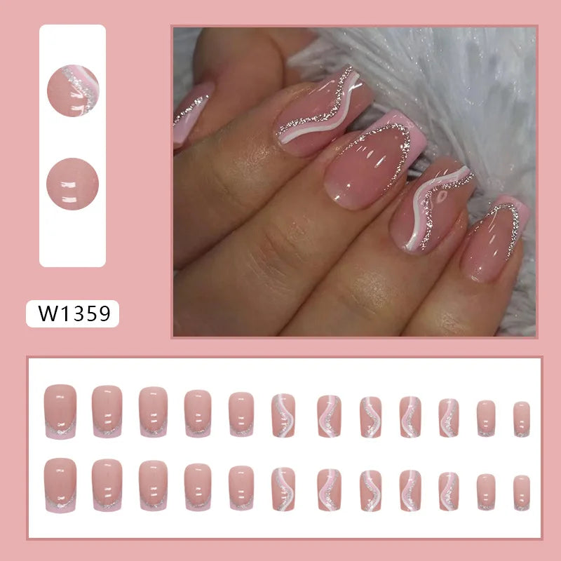 Leopard Orchid 24 Pcs Press on Nails Pink Gradient Fake Nails Glossy Artificial Finger Manicure Reusable False Nails for Women