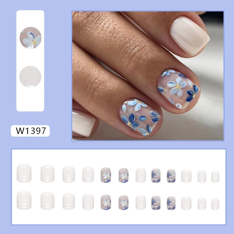 Leopard Orchid 24 Pcs Press on Nails Pink Gradient Fake Nails Glossy Artificial Finger Manicure Reusable False Nails for Women