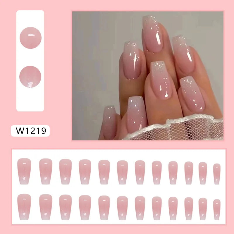 Leopard Orchid 24 Pcs Press on Nails Pink Gradient Fake Nails Glossy Artificial Finger Manicure Reusable False Nails for Women