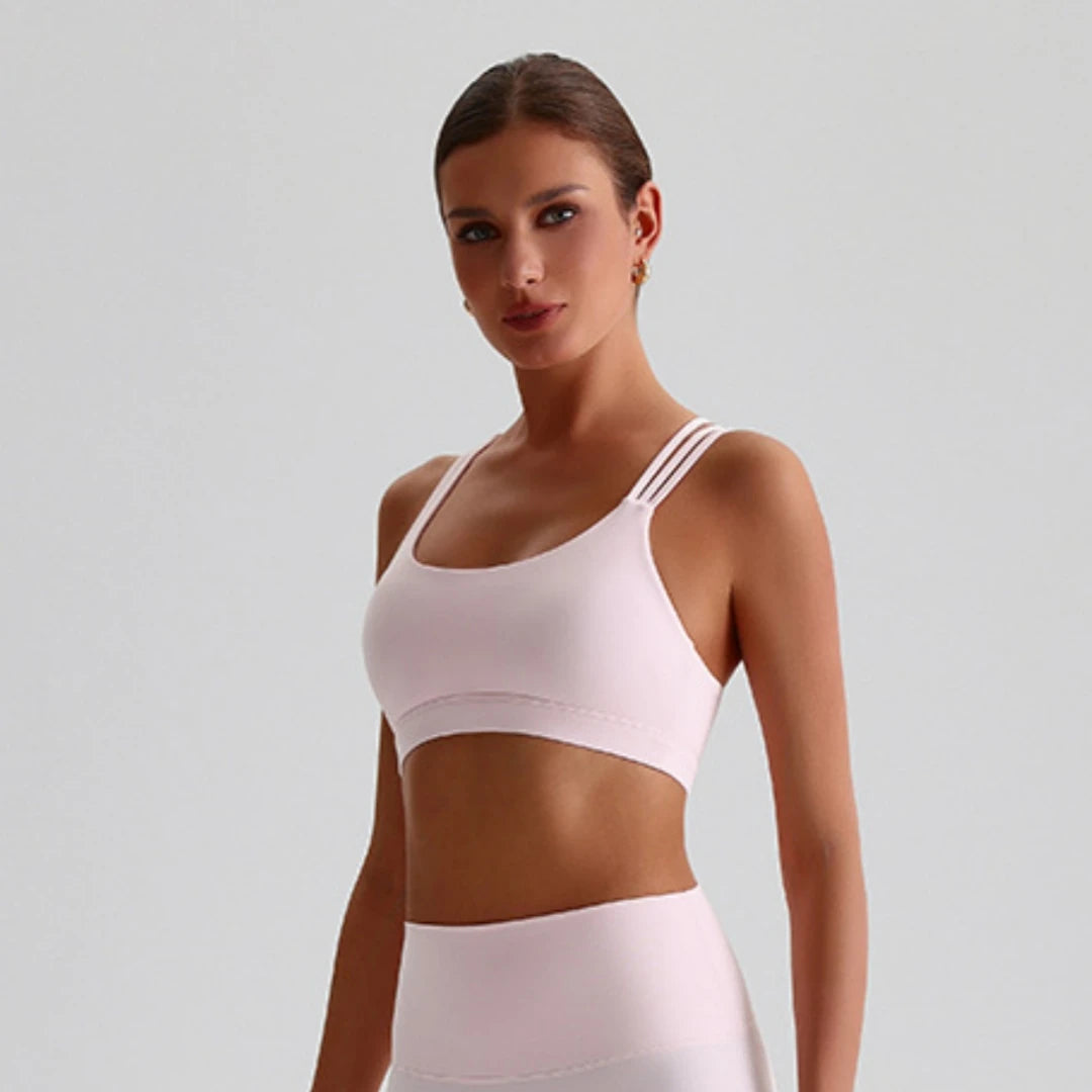 Solid Color Butter Cross Gym Yoga Underwear Women Cross Back Shoulder Straps Fitness Sport Bra High Impact Push Up Top With Pad