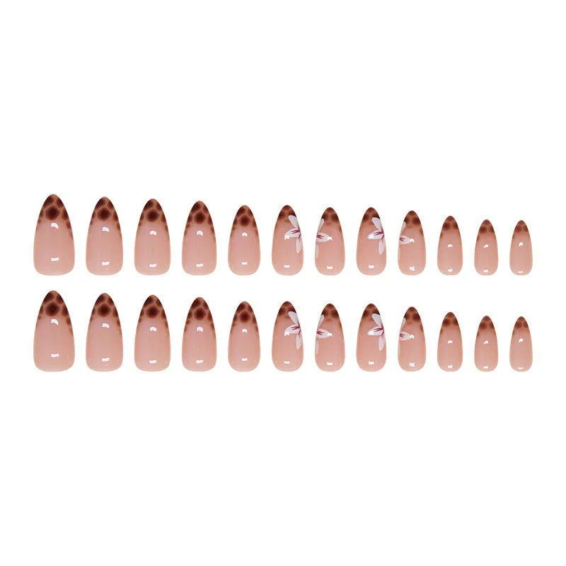 Leopard Orchid 24 Pcs Press on Nails Pink Gradient Fake Nails Glossy Artificial Finger Manicure Reusable False Nails for Women