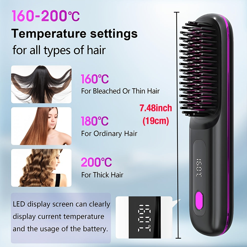 [Cordless Hair Straightener] Rapid Heating Cordless Hair Straightener Brush, Lightweight Hot Comb for Women | Type-C Charging Port, Anti-Scald, USB Rechargeable