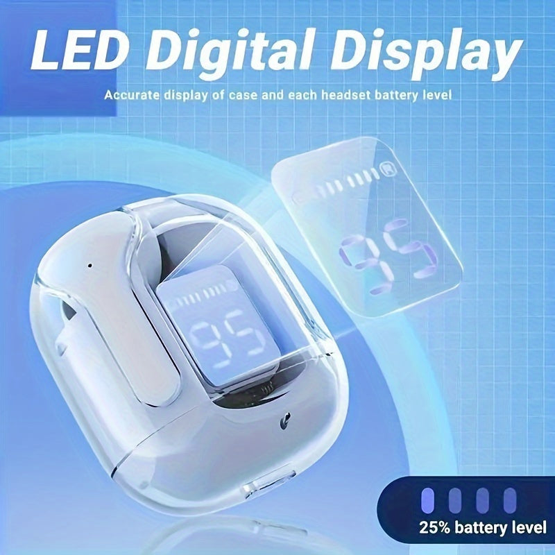 Wireless Transparent Earbuds with LED Digital Display, Enjoy an Immersive Gaming Experience, HiFi Stereo Sound, Controls, and High-Definition Calls, Suitable for Outdoor Activities, Gaming, and Calls, Long-Lasting Battery for